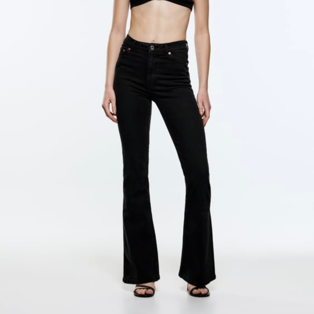 Zara Ripped Skinny Flare Black Jeans - Picture 1 of 2
